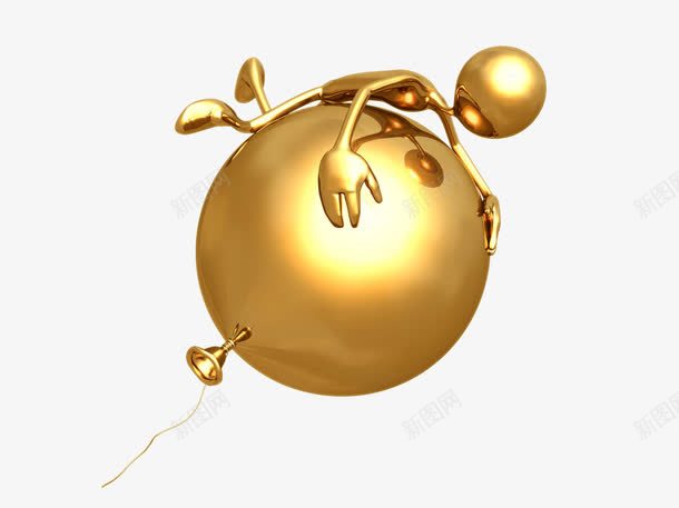 趴在气球上的小金人png免抠素材_新图网 https://ixintu.com 3d小人 小金人 短线的气球 金色气球