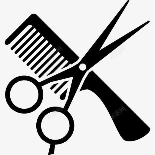 理发工具图标png_新图网 https://ixintu.com 个人护理用品 刀具 剪刀 发型 头发 工具 工具和用具 梳发型 黑白剪刀