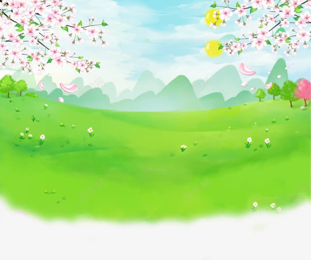 卡通绿色草地粉色小花png免抠素材_新图网 https://ixintu.com 卡通 粉色 绿色 草地
