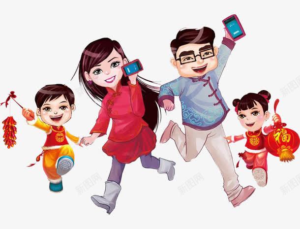 开心过年的一家人png免抠素材_新图网 https://ixintu.com 一家人 卡通 可爱 家庭照片 开心 彩色 我的家人 欣喜若狂 灯笼 过年 鞭炮