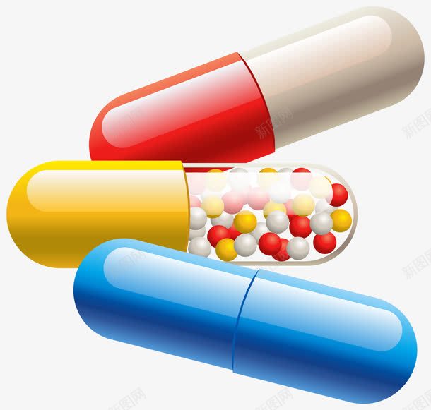 手绘彩色医用药胶囊png免抠素材_新图网 https://ixintu.com 医用药 彩色胶囊 红色胶囊 胶囊 药品 药品包装 蓝色胶囊 黄色胶囊
