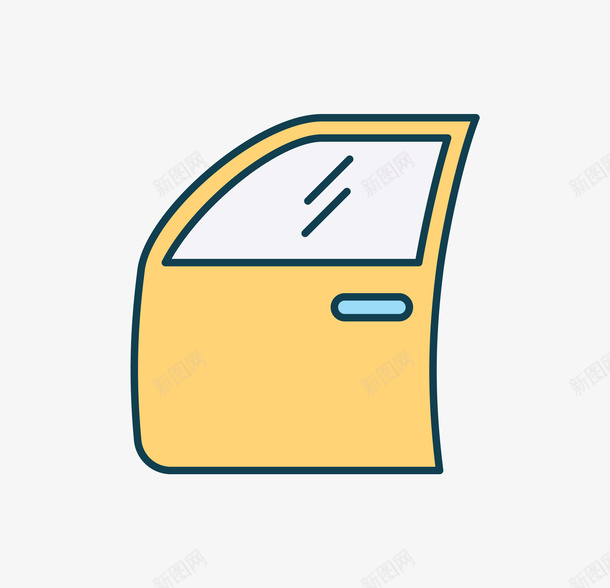 黄色卡通车门装饰png免抠素材_新图网 https://ixintu.com 卡通车门 手绘车门 效果图 车窗 车门 黄色车门