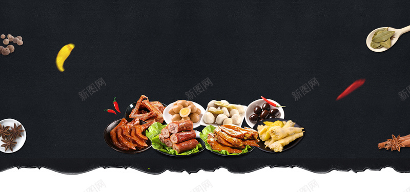 欧美风黑色大气零食海报背景图jpg设计背景_新图网 https://ixintu.com 天猫零食店铺装修banner 小吃 年货 海报背 特产 美食 辣条 进口 零食 食品 鸡爪 黑色背景