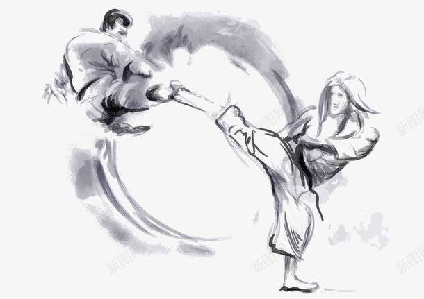 水墨png免抠素材_新图网 https://ixintu.com 功夫 散打武术 武术 水墨 耍功夫