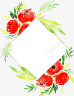 水彩红色花朵边框矢量图素材