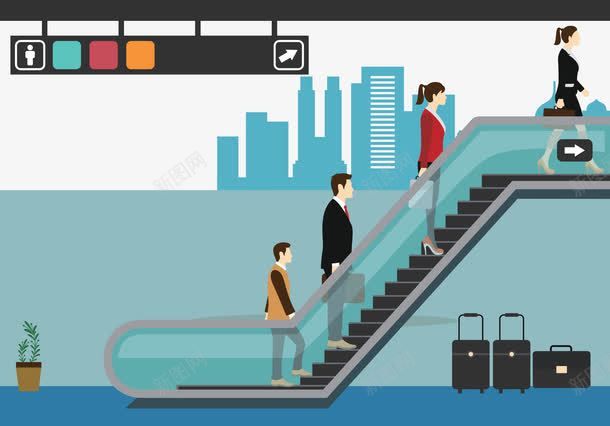 站台电梯png免抠素材_新图网 https://ixintu.com 上楼 待机场 月台 火车站台 职员等电梯 行李