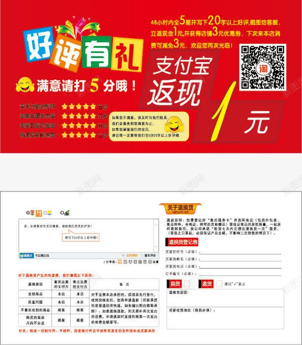 返现券png免抠素材_新图网 https://ixintu.com 卡片 售后保障卡国风 售后服务卡 好评图 好评有礼 好评返现 淘宝 红色 返现券 退换货登记表