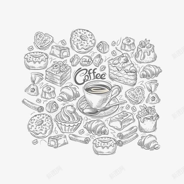 手绘食物线描稿矢量图eps免抠素材_新图网 https://ixintu.com 手绘美味 手绘食物线描稿 美食 餐厅海报素材 黑白线描食物 矢量图