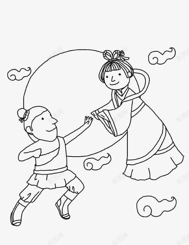 手绘嫦娥后羿简笔画png免抠素材_新图网 https://ixintu.com 人物 卡通 后羿 嫦娥 嫦娥后羿 手绘 神话 简洁 简笔画 线条