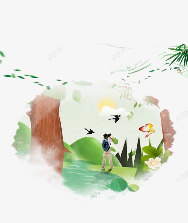 踏春赏花春天旅游海报插画