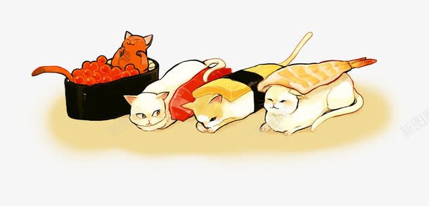 手绘美食png免抠素材_新图网 https://ixintu.com 三文鱼 寿司 日本料理 黄色