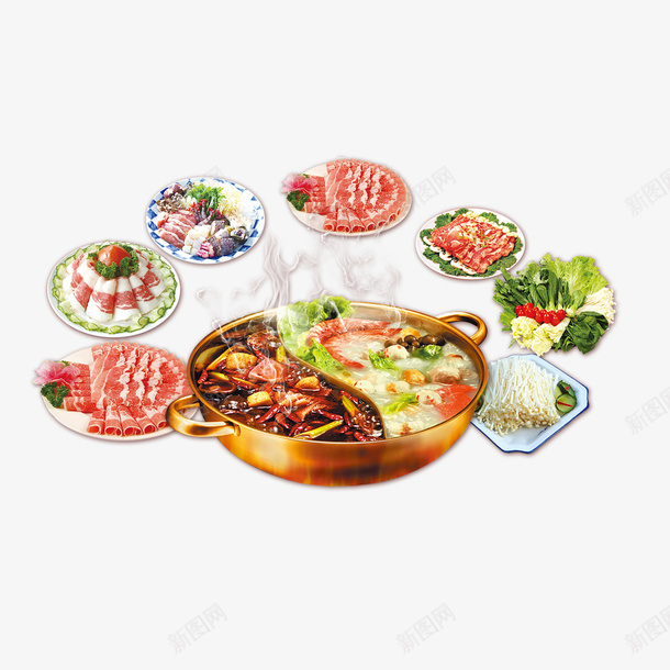 丰富红汤火锅麻辣psd免抠素材_新图网 https://ixintu.com 丰富 吃辣 红汤 红汤火锅 羊肉卷 蔬菜 辣椒 辣油 香菜 鸡肉