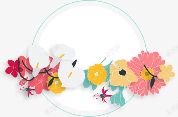 小花装饰圆圈png免抠素材_新图网 https://ixintu.com ppt元素 小花 标题 背景