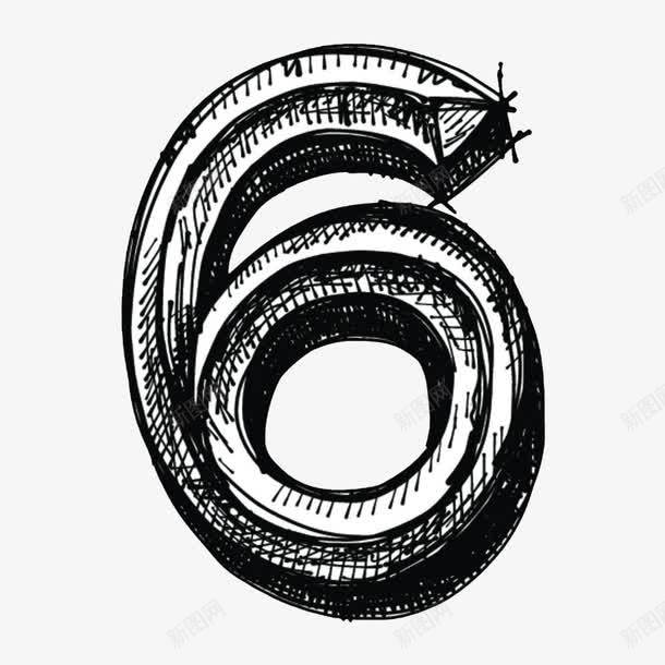 手绘黑白数字6png免抠素材_新图网 https://ixintu.com 填色练习 手绘 数字6 立体 黑白