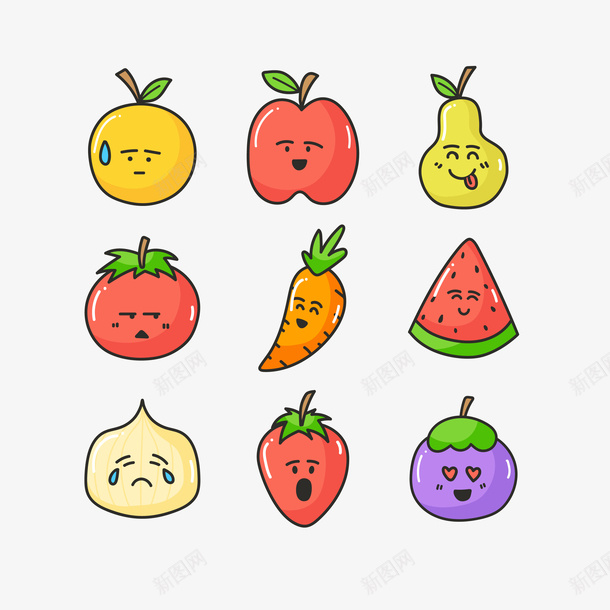 EMOJI卡通可爱水果表情包矢量图ai免抠素材_新图网 https://ixintu.com EMOJI 卡通 可爱 彩色 梨 橘子 水果 矢量EMOJI 胡萝卜 苹果 草莓 表情包 西瓜 矢量图