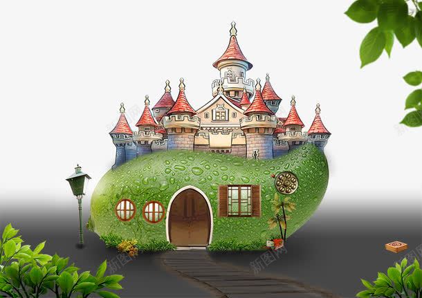 芒果城堡png免抠素材_新图网 https://ixintu.com 创意 卡通 城堡 大门 大雁 房子 窗子 芒果城堡免费下载 路灯 飞鸟 骨头