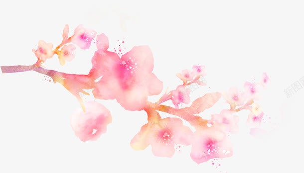 创意手绘水墨水彩桃花png免抠素材_新图网 https://ixintu.com 创意 桃花 水墨 水彩