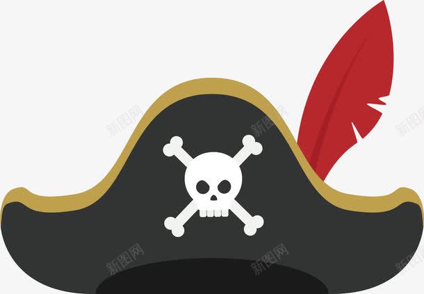 红色羽毛海盗帽png免抠素材_新图网 https://ixintu.com 头上插着羽毛 海盗帽子 矢量素材 红色羽毛 骷髅标志 黑色帽子