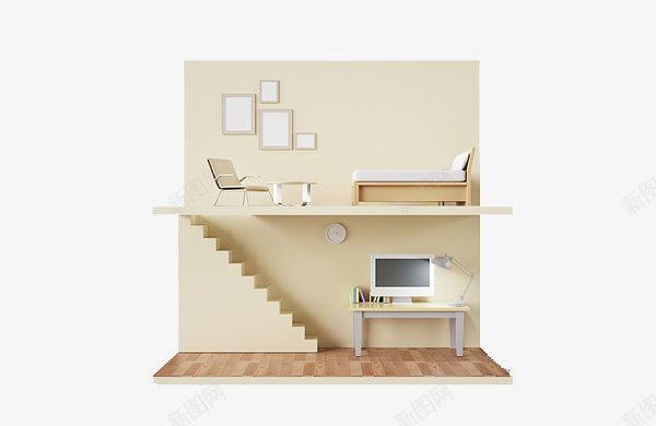 单间模型png免抠素材_新图网 https://ixintu.com 单身公寓 复式楼房 建筑地产 房间模型 电脑 装饰