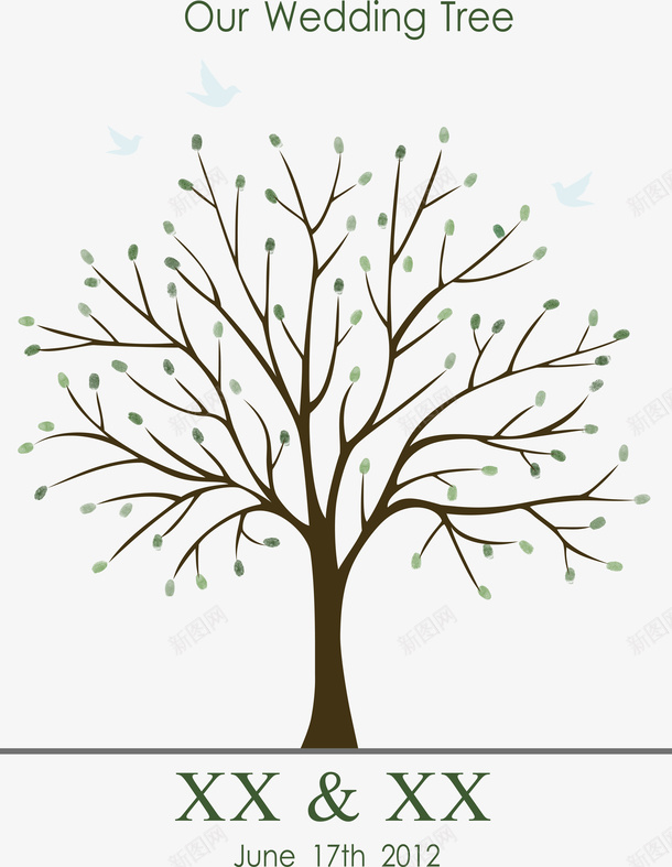 婚礼签到树png免抠素材_新图网 https://ixintu.com 婚礼 婚礼签到 树木 矢量树 签到树 鸟儿