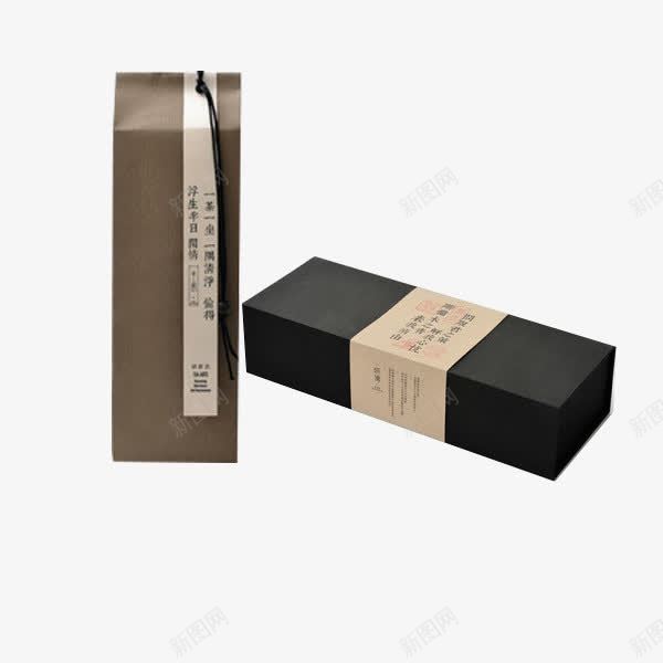 茶叶粽黑高端包装png免抠素材_新图网 https://ixintu.com 产品实物 金边 长方型黑白