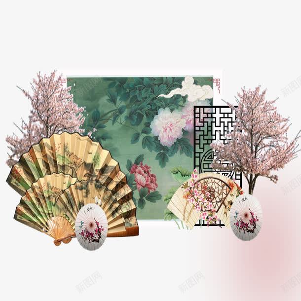 复古风婚礼迎宾区png免抠素材_新图网 https://ixintu.com 复古风 屏风 折纸扇 汉唐婚礼 汉唐风 装饰 迎宾区