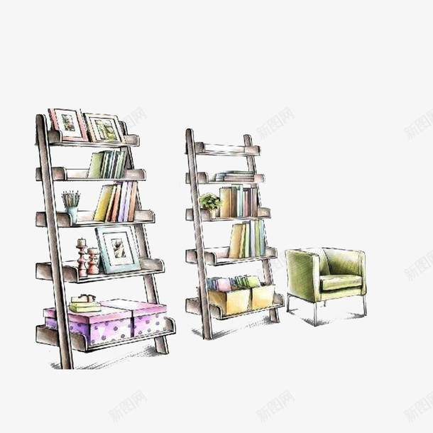 书架沙发简笔画psd免抠素材_新图网 https://ixintu.com 书架沙发简笔画 家居简笔画 彩色手绘 线稿