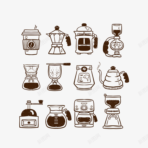 卡通手绘咖啡器具矢量图ai免抠素材_新图网 https://ixintu.com 卡通 咖啡 咖啡器具 咖啡壶 咖啡杯 外带咖啡杯 手冲壶 手摇磨豆机 手绘 摩卡壶 虹吸壶 矢量图