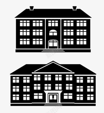黑白风格扁平化校园教学楼图标图标