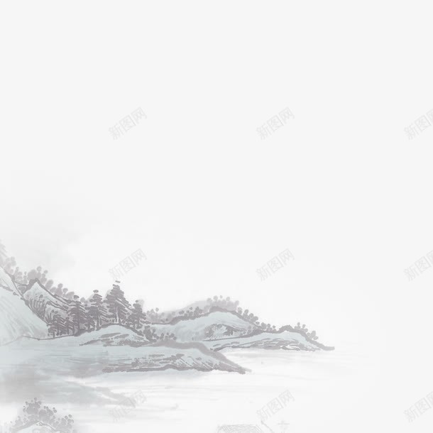 淡淡的远景山水画png免抠素材_新图网 https://ixintu.com 山水画 水墨画 淡淡 远景