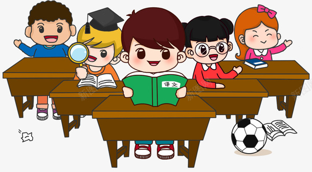 手绘卡通学生上课png免抠素材_新图网 https://ixintu.com 上课插图 创意 动漫 动画 卡通 好好学习 学生上课 手绘 简约 语文课