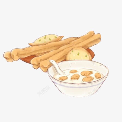 中国式早餐手绘画片png免抠素材_新图网 https://ixintu.com 卡通油条豆浆 手绘美食 油条 油炸鬼 油饼 豆浆