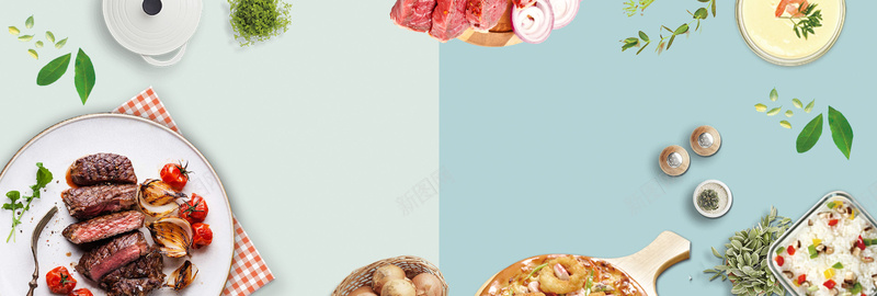 电商淘宝夏季美食促销海报bannerpsd设计背景_新图网 https://ixintu.com banner 促销 土豆泥 夏季 披萨 海报 淘宝 牛排 电商 美食 虾粥 西餐