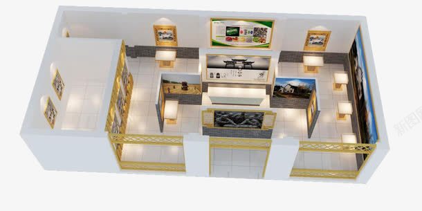 3D模型png免抠素材_新图网 https://ixintu.com 三维室内 室内模型 室内渲染 展厅模板 活动室