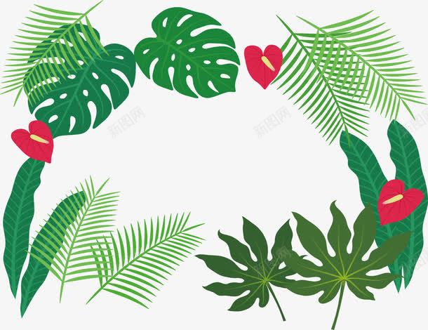 热带植物树叶边框png免抠素材_新图网 https://ixintu.com 树叶边框 棕榈树叶 矢量png 绿色树叶 芭蕉叶 针叶树叶