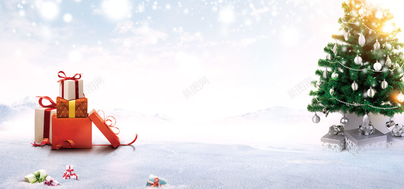 双旦浪漫白色雪景电商海报背景背景