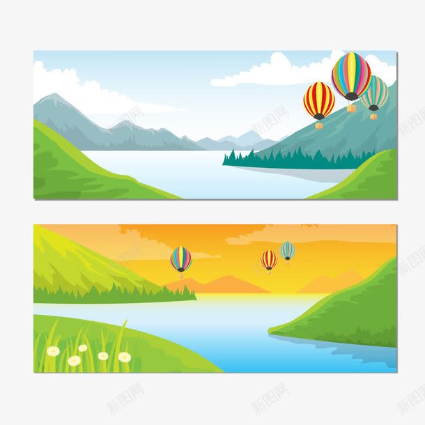 清晨黄昏风景山水图png免抠素材_新图网 https://ixintu.com 清晨 热气球 风景图 黄昏
