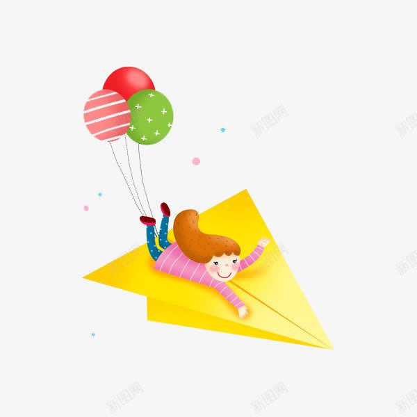 在纸飞机上飞翔的小女孩png免抠素材_新图网 https://ixintu.com 卡通 可爱 小女孩 彩色的气球 手绘 飞翔 黄色的纸飞机