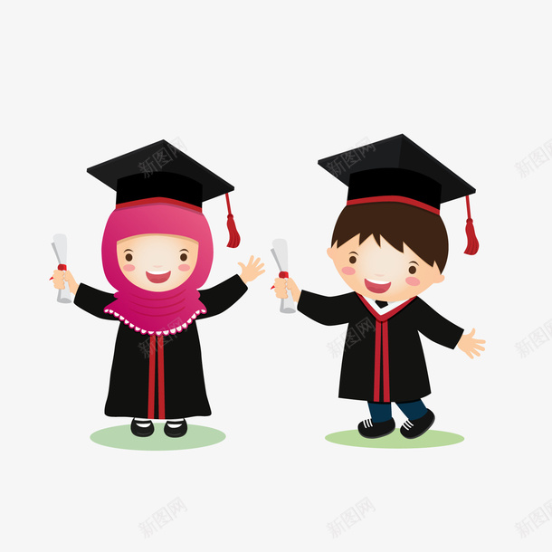 毕业的学生png免抠素材_新图网 https://ixintu.com 卡通人物 卡通学生 学士服 毕业 背景装饰