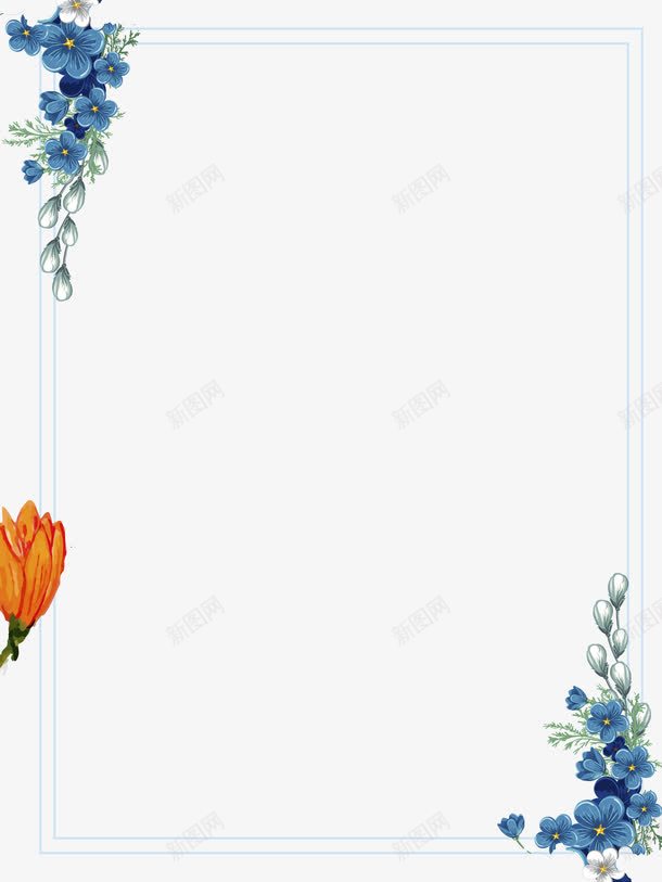 手绘蓝色小花边框png免抠素材_新图网 https://ixintu.com 夏季边框 夏日边框 手绘边框 水彩边框 蓝色花朵边框