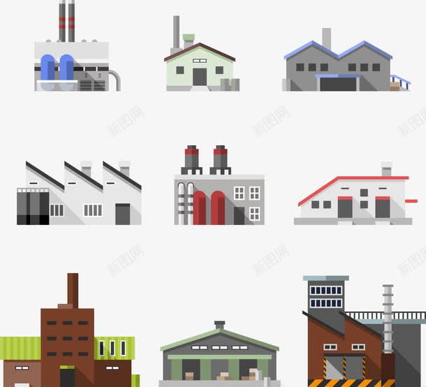 9种车间仓库厂房矢量图ai免抠素材_新图网 https://ixintu.com 仓库 化工 化工设备 卡通 厂房 工业 建筑设计 建设 物流 矢量图