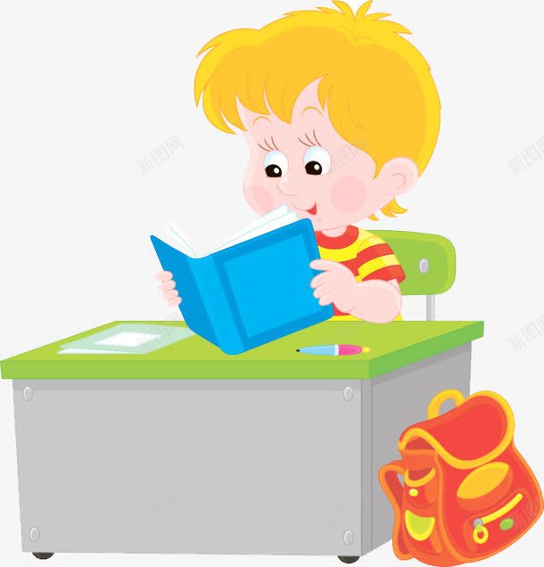 卡通学生png免抠素材_新图网 https://ixintu.com 上课 卡通 可爱 学习 学生 小学生 手绘 看书 课堂 金发学生