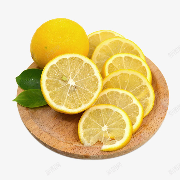 盘子上的新鲜柠檬png免抠素材_新图网 https://ixintu.com 效果图 柠檬 水果 盘子 绿叶 装饰品 黄色柠檬