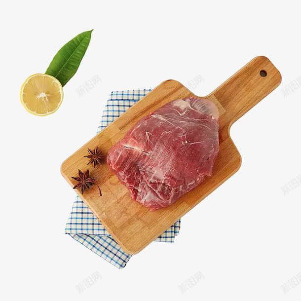 板上的肉排png免抠素材_新图网 https://ixintu.com 八角 新鲜食材 柠檬叶 柠檬片 美食 肉类 菜板