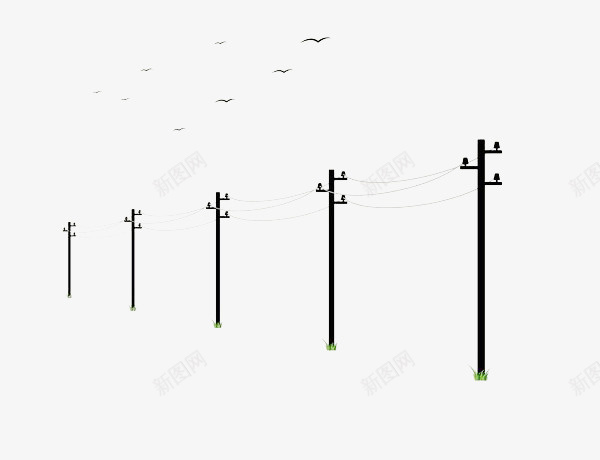 手绘黑色线条电线杆图标png_新图网 https://ixintu.com 供电设施 卡通电线杆 手绘 电线 电线杆 远近 远近排列 飞鸟 黑色