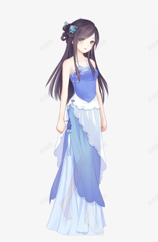 卡通蓝色衣服女孩png免抠素材_新图网 https://ixintu.com 卡通 女孩 蓝色 衣服