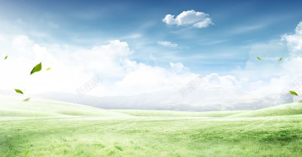 蓝天白云下的绿草地海报jpg设计背景_新图网 https://ixintu.com 海报 白云 草地 蓝天