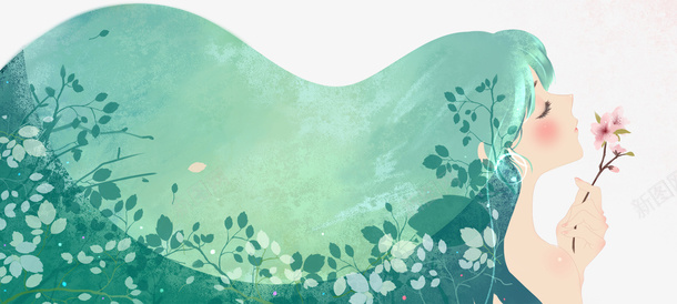 水彩装饰插画春姑娘手绘插画png免抠素材_新图网 https://ixintu.com 手绘 插画 春天树叶 春姑娘 水彩 装饰插画 长发