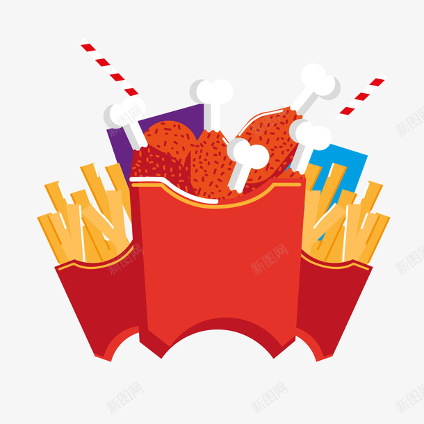 肯德基薯条鸡腿png免抠素材_新图网 https://ixintu.com 一根薯条简笔画 卡通食物 可乐 美食 肯德基 背景装饰 薯条 鸡腿 麦当劳