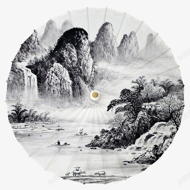 浅色古风古韵水墨伞png免抠素材_新图网 https://ixintu.com 优雅 古韵 古风 国画 墨染 山水 意境 水墨伞 水墨画 诗意 雨伞